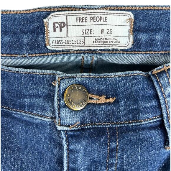 Free People Distressed Raw Hem Skinny Jeans Sz 25 Stretch 25" Inseam Midrise - Picture 3 of 7